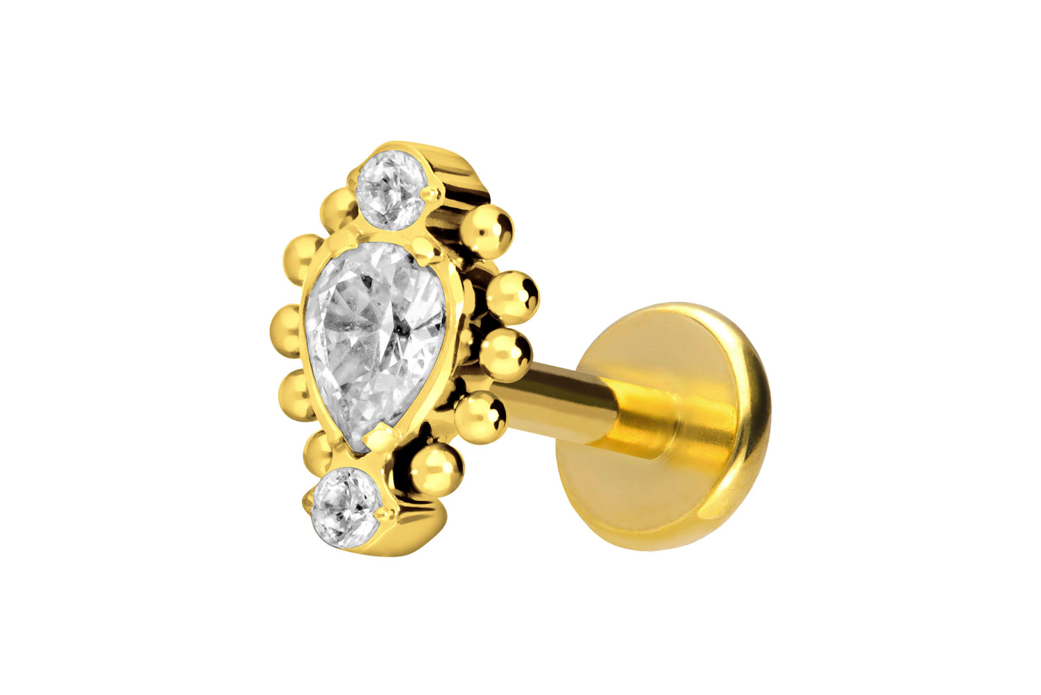 Titan Labret Piercing mit Push Fit 3 EINGEFASSTE KRISTALLE + KUGELN